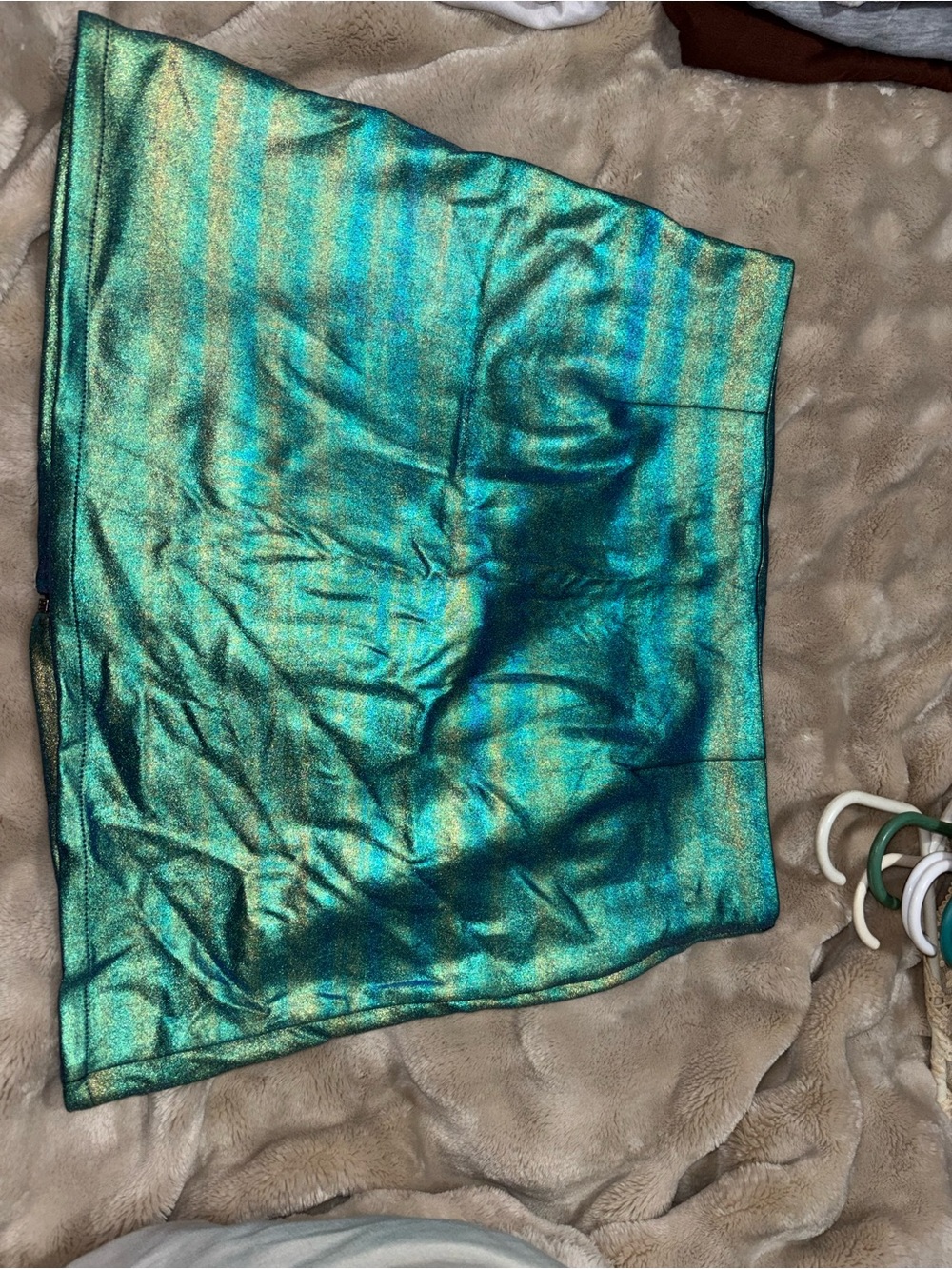 Fashion Nova Iridescent Teal Metallic Mini Skirt